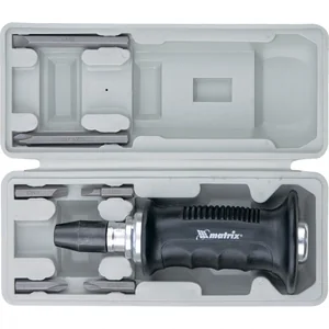 MATRIX Отвертка ударно-поворотная 1/2, набор бит, 6 шт, черная ручка Профи, пластиковый бокс 11561