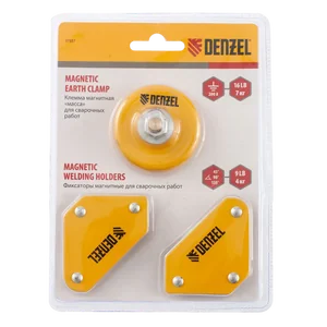 DENZEL Набор для сварочных работ 97557, 2 магнитных фиксатора, магнитная клемма масса