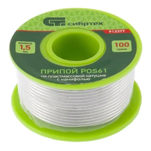 СИБРТЕХ Припой с канифолью, D 1,5 мм, 100 г, POS61 913377