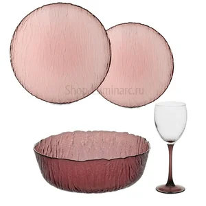 LUMINARC Столовый сервиз Volkano Вулкан Лилак, 16 предметов + бокалы для вина. O0236