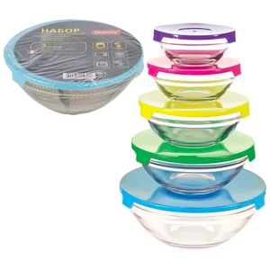 MALLONY Набор из 5 стеклянных мисок с крышками INSALATO (150/210/360/510/920мл) 007177-SK