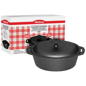 Mallony Кастрюля чугунная овальная KВ28 Утятница, объем 3,9 л, с масляным термопокрытием 980003-SK