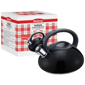 MALLONY Чайник из нерж. стали MAL-105-N, 3 литра,капсулир. дно, черный, со свистком, цельнометаллический, 910095-SK