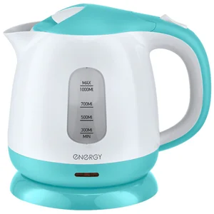 ENERGY Чайник E-275 (1 л, диск) пластик бело-бирюзовый, 164095-SK