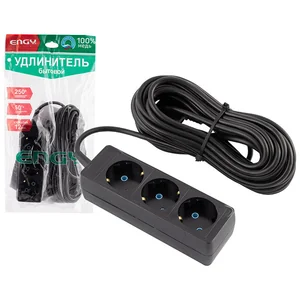 ENGY Удлинитель Гранд10м/3роз. с заземлением (ПВС 3х0,75) черный. 186737-SK