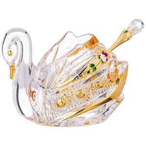 Lefard Икорница лебедь Gold Glass 11*7 См. Высота=8,5 См. С Ложкой 195-123