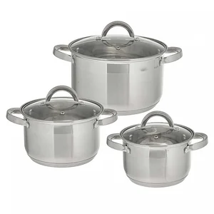 WEBBER Набор посуды 6 предметов: 3 кастрюли (2,2 л, 3 л, 5,2 л) из нержавеющей стали со стеклянными крышками BE-628/6