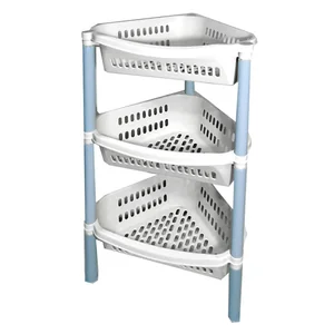 ПОЛИМЕРБЫТ Этажерка 3 секции УГЛОВАЯ БЕЛЫЙ МРАМОР хозяйственная для хранения MPG7372