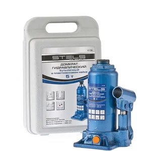 Stels Домкрат гидравлический бутылочный, 5 т, H подъема 197-382 мм, в пластиковом кейсе 51126