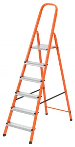 Сибртех Стремянка, 6 ступеней, стальной профиль, ступени сталь, оранжевая, Россия, 97966