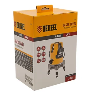 Denzel Уровень лазерный LX3, 10 м, ± 0,3 мм/1 м, 635 нм, 4 вертикальных, 1 горизонтальная плоскости, резьба 5/8" 35070