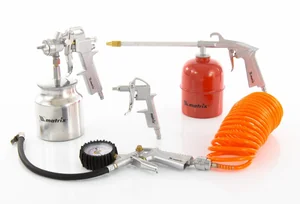 Matrix Набор пневмоинструмента, 5 предметов, быстросъемное соединение, краскораспылитель с нижним бачком 57302