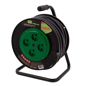 Сибртех Удлинитель силовой 50 м, 16А, тип УХ10, ПВС, усиленный, на кабельной катушке, 4 розетки без заземления 95870