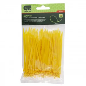 Сибртех Хомуты, 100 x 2.5 мм, пластиковые, желтые, 100 шт 45505