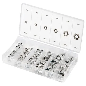 Сибртех Набор гаек М4, М5, М6, М8, М10, М12, самоконтрящиеся, с Нейлоновой вставкой, 146 предметов 47613