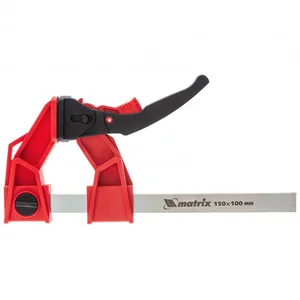Matrix Струбцина реечная быстрозажимная, усиленная, пластиковый корпус рычажно-храповой механизм, 150 х 100 х 306 мм, штанга 5 х 22 мм 20725