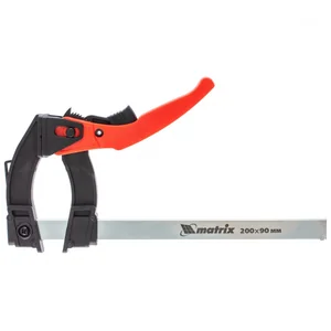 Matrix Струбцина реечная быстрозажимная, пластиковый корпус рычажно-храповой механизм, 200 х 90 х 290 мм, штанга 5 х 20 мм 20736