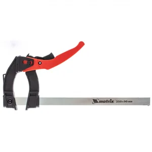 Matrix Струбцина реечная быстрозажимная, пластиковый корпус рычажно-храповой механизм, 250 х 90 х 340 мм, штанга 5 х 20 мм 20737