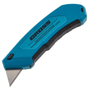 Gross Нож, 130 мм, алюминиевый корпус, выдвижное трапециевидное лезвие 18 мм (SK-5), клипса для ремня, 4 лезвия 78899