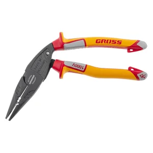 Gross Длинногубцы с изогнутой головой, комбинированные, диэлектрические рукоятки до 1000 В, 200 мм 17181