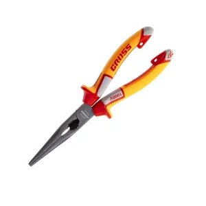 Gross Длинногубцы прямые, диэлектрические рукоятки до 1000 В, трехкомпонентные рукоятки, 205 мм 17177