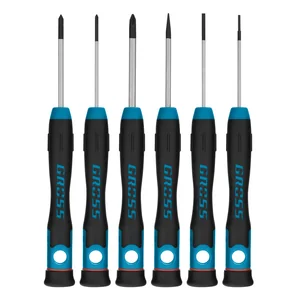 Gross Набор отверток для точной механики, CrMo, двухкомпонентные рукоятки, 6 шт, пластиковый бокс 13347