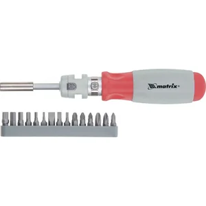 Matrix Отвертка реверсивная, телескопическая, силовой элемент под ключ, набор бит, CrV, 15 шт 11552