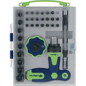 Сибртех Отвертка Т-образная и трещотка, реверсивные с набором бит, торцевых головок, 34 предмета, CrV 13383