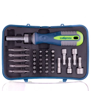 Сибртех Отвертка реверсивная с набором бит и торцевыми головками, 35 шт, CrV 13337