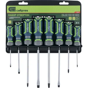 Сибртех Набор отверток, CrV, четырехкомпонентные рукоятки, 8 предметов 13373