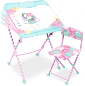 НИКА Комплект детской складной мебели КНД5-М/1 НАШИ ДЕТКИ с ЕДИНОРОГАМИ (стол+стул мягкий)