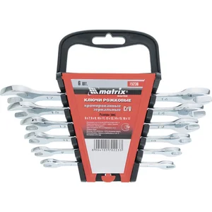 Matrix Набор ключей рожковых 6 шт, 6-17 мм, CrV, Elliptical, зеркальное хромирование 15236