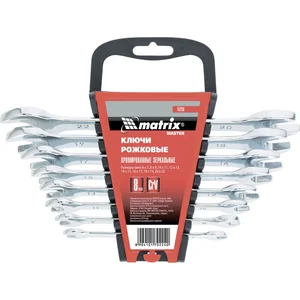 Matrix Набор ключей рожковых 8 шт, 6-22мм, CrV, Elliptical, зеркальное хромирование 15238