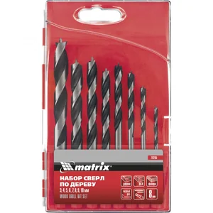 Matrix Набор сверл по дереву, 3-4-5-6-7-8-9-10 мм, 8 шт, шестигранный хвостовик, пластиковый кейс, 70285