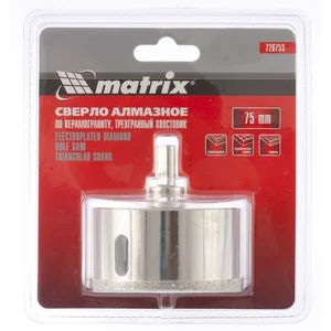 Matrix Сверло алмазное по керамограниту, 75 х 67 мм, трехгранный хвостовик 726753