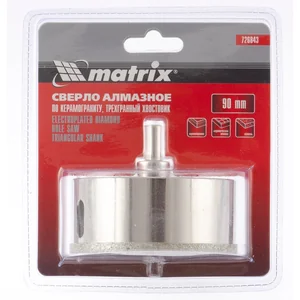 Matrix Сверло алмазное по керамограниту, 90 х 67 мм, трехгранный хвостовик 726843