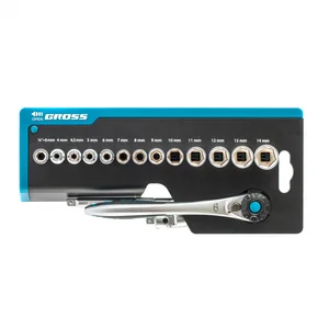 Gross Набор торцевых головок, трещотка 120 зубьев, 1/4", CrV, 36 предметов 14142