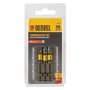 Denzel Набор бит комбинированный 3 шт., РН1, РН2, РН3, 50 мм, сталь S2 11676