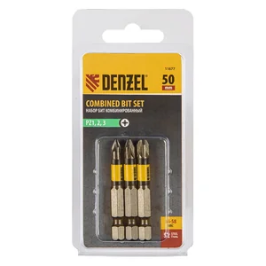 Denzel Набор бит комбинированный 3 шт., PZ1, PZ2, PZ3, 50 мм, сталь S2 11677