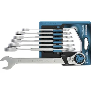 Gross Набор ключей комбинированных трещоточных, количество зубьев 100, СRV, 7 шт, 8-19 мм 14859