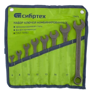 Сибртех Набор ключей комбинированных, 6-19 мм, 8 шт, CrV, фосфатированные, ГОСТ 16983 15473
