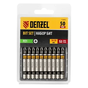 Denzel Бита PZ1х50, сталь S2, шестигранный профиль, 10 шт. Е 6,3 11655