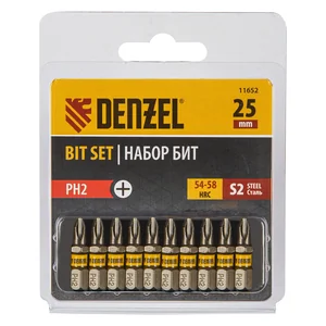 Denzel Бита PH2х25, сталь S2, шестигранный профиль, 10 шт. Е 6,3 11652