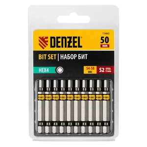 Denzel Бита HEX 4х50, сталь S2, шестигранный профиль, 10 шт. Е 6,3 11662