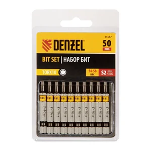 Denzel Бита TX 10х50, сталь S2, шестигранный профиль, 10 шт. Е 6,3 11667