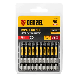 Denzel Бита IMPACT, PH1x50 мм, лазерная обработка шлица, сталь S2, 10 шт., Е 6,3 11688
