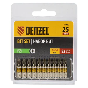 Denzel Бита PZ1х25, сталь S2, шестигранный профиль, 10 шт. Е 6,3 11653