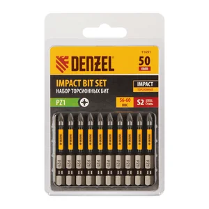 Denzel Бита IMPACT, PZ1x50 мм, лазерная обработка шлица, сталь S2, 10 шт., Е 6,3 11691