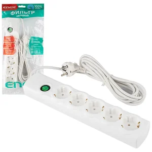 ENGY Сетевой фильтр Сеть-2 3м/5 роз. (ПВС 3*0,75) белый. 186758-SK
