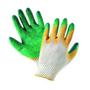 Перчатки х/б с двойным латексным покрытием (желто-зеленые) 01-071